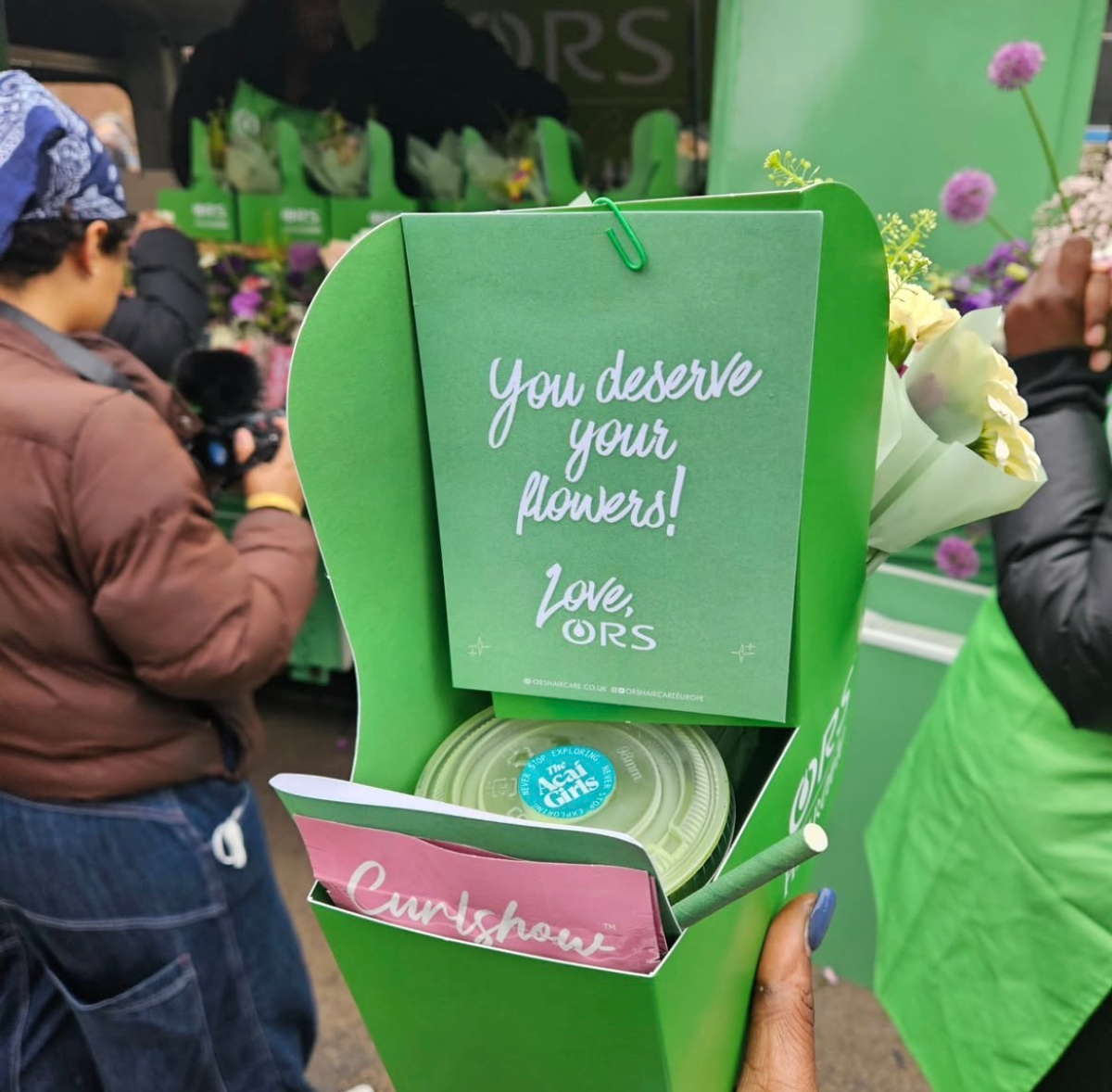 ORS 'You deserve your flowers' sampling launch, branded box with fresh flowers and product